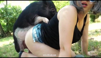 Piglet fucks girl in ecopark. Boar zoo porn