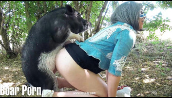 Small boar fucks a girl in the forest, animal porn