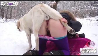 Russian zoo porn video von einer Frau mit einem Hund im Schnee